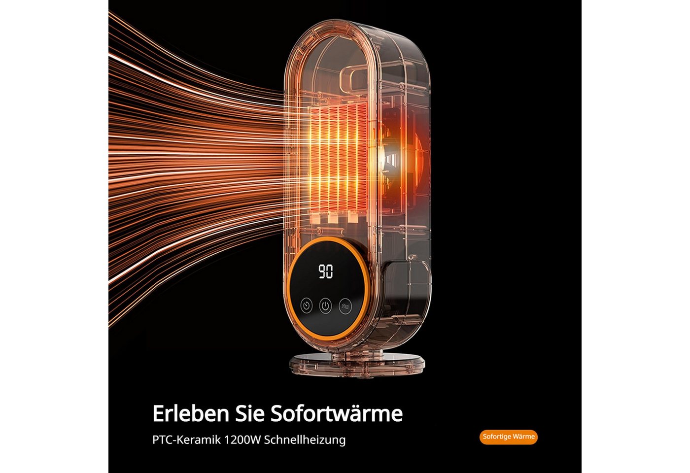 Tekoo Heizlüfter Keramik Heizlüfter 1200W Energiesparend, Timer & Display, Flüsterleiser 40dB Betrieb, Anti-Verbrühungs-Gitter, No-Light-Desig Bild 2