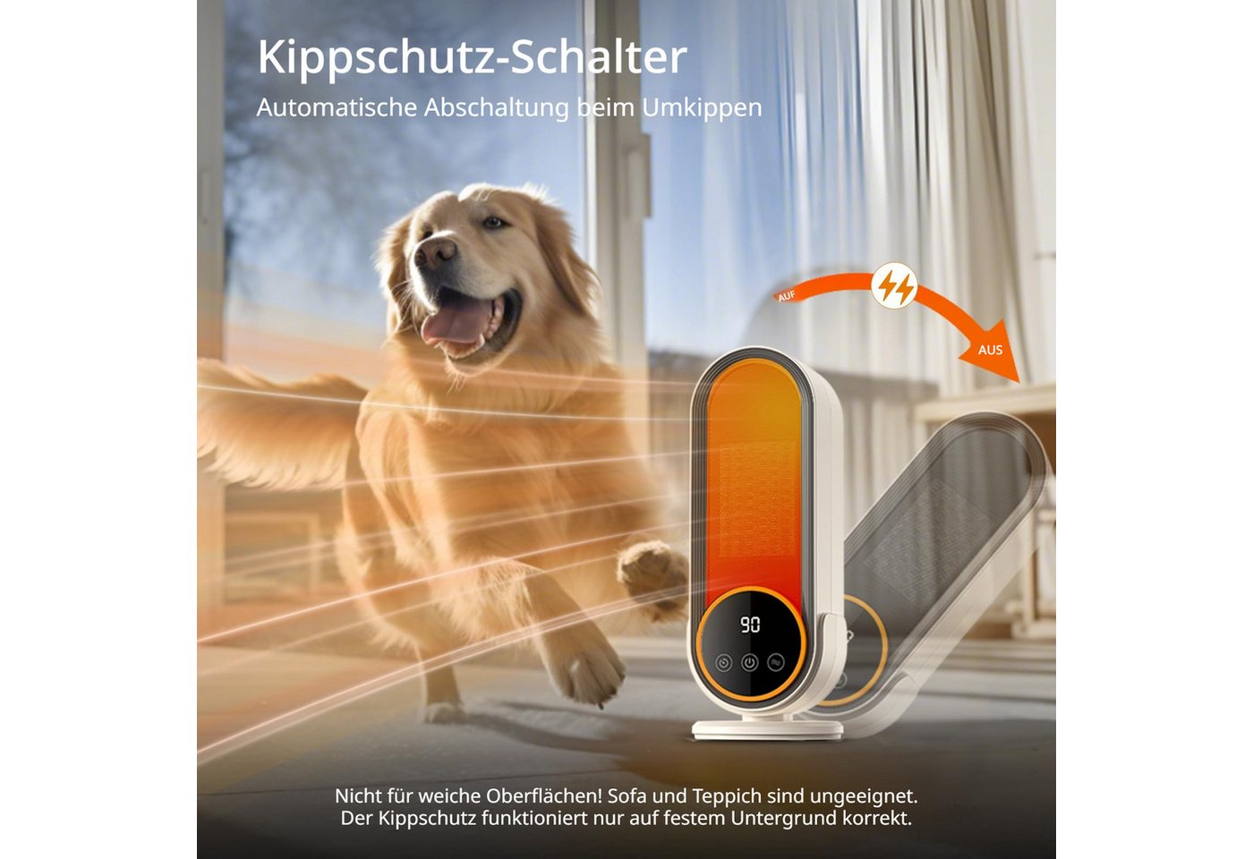 Tekoo Heizlüfter Keramik Heizlüfter 1200W Energiesparend, Timer & Display, Flüsterleiser 40dB Betrieb, Anti-Verbrühungs-Gitter, No-Light-Desig Bild 5
