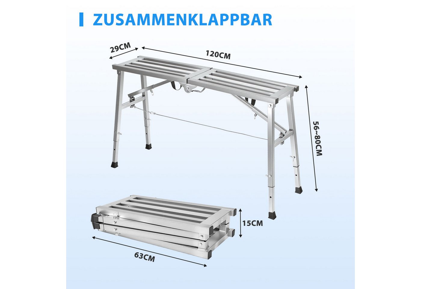 Clanmacy Arbeitsplattform Arbeitsplattform klappbar 120x29cm höhenverstellbar 56-80cm 150 kg Bild 2