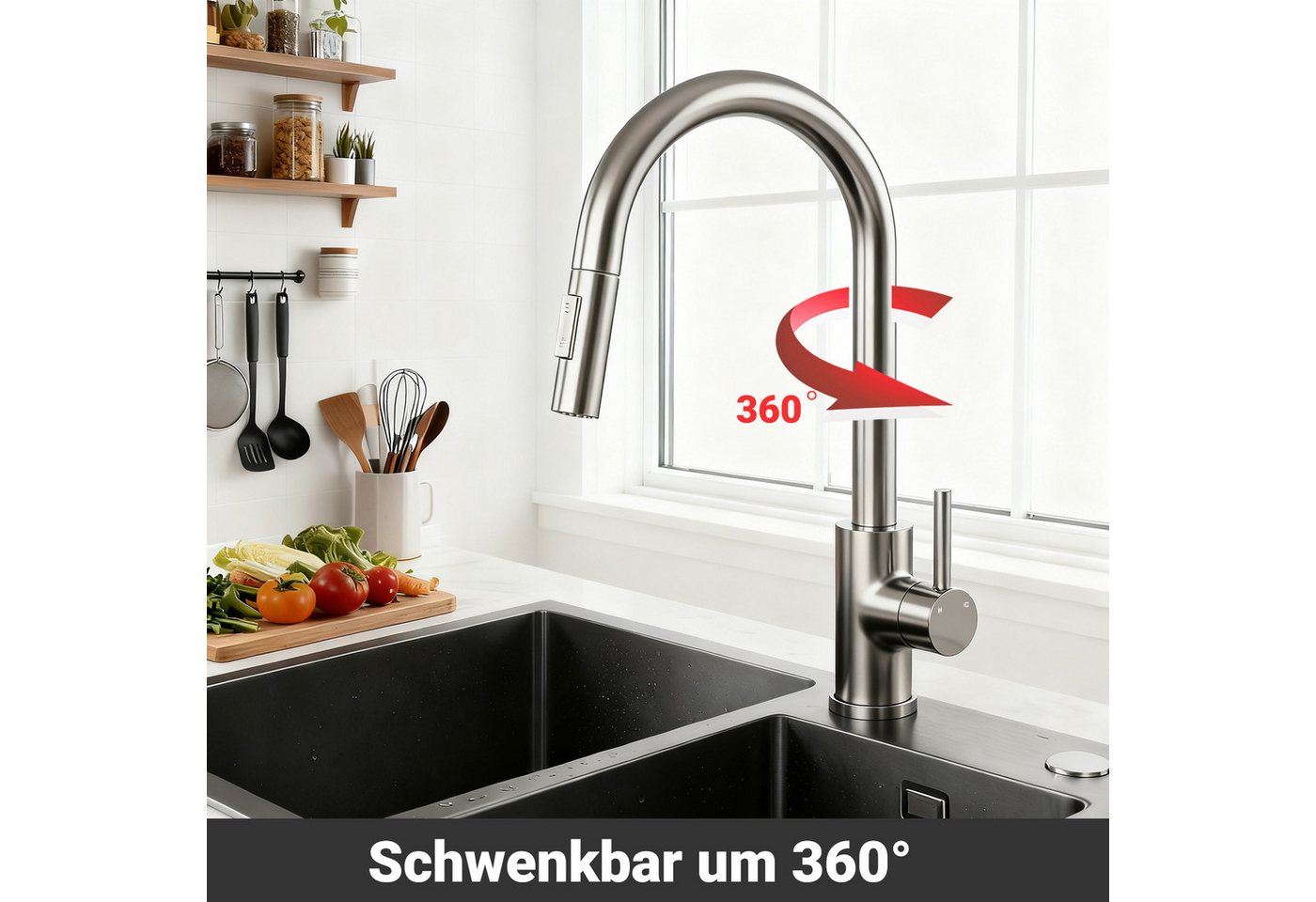 Duschparadies Küchenarmatur Küchenarmatur ausziehbar Einhebelmischer 360° drehbar 2 Strahlarten