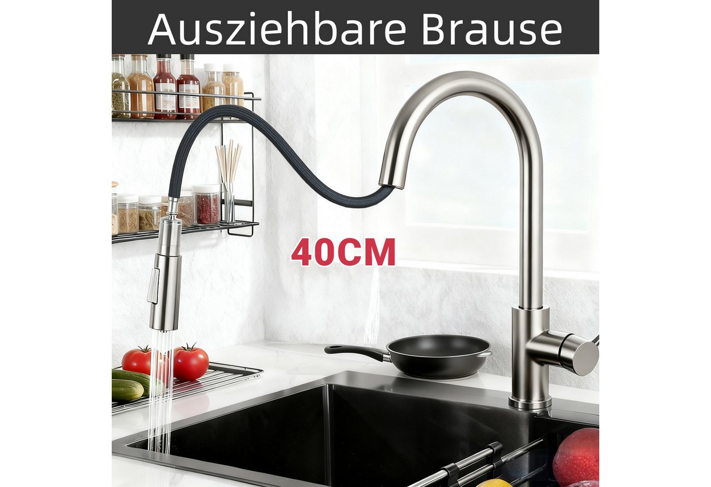 Duschparadies Küchenarmatur Küchenarmatur ausziehbar Einhebelmischer 360° drehbar 2 Strahlarten Bild 3