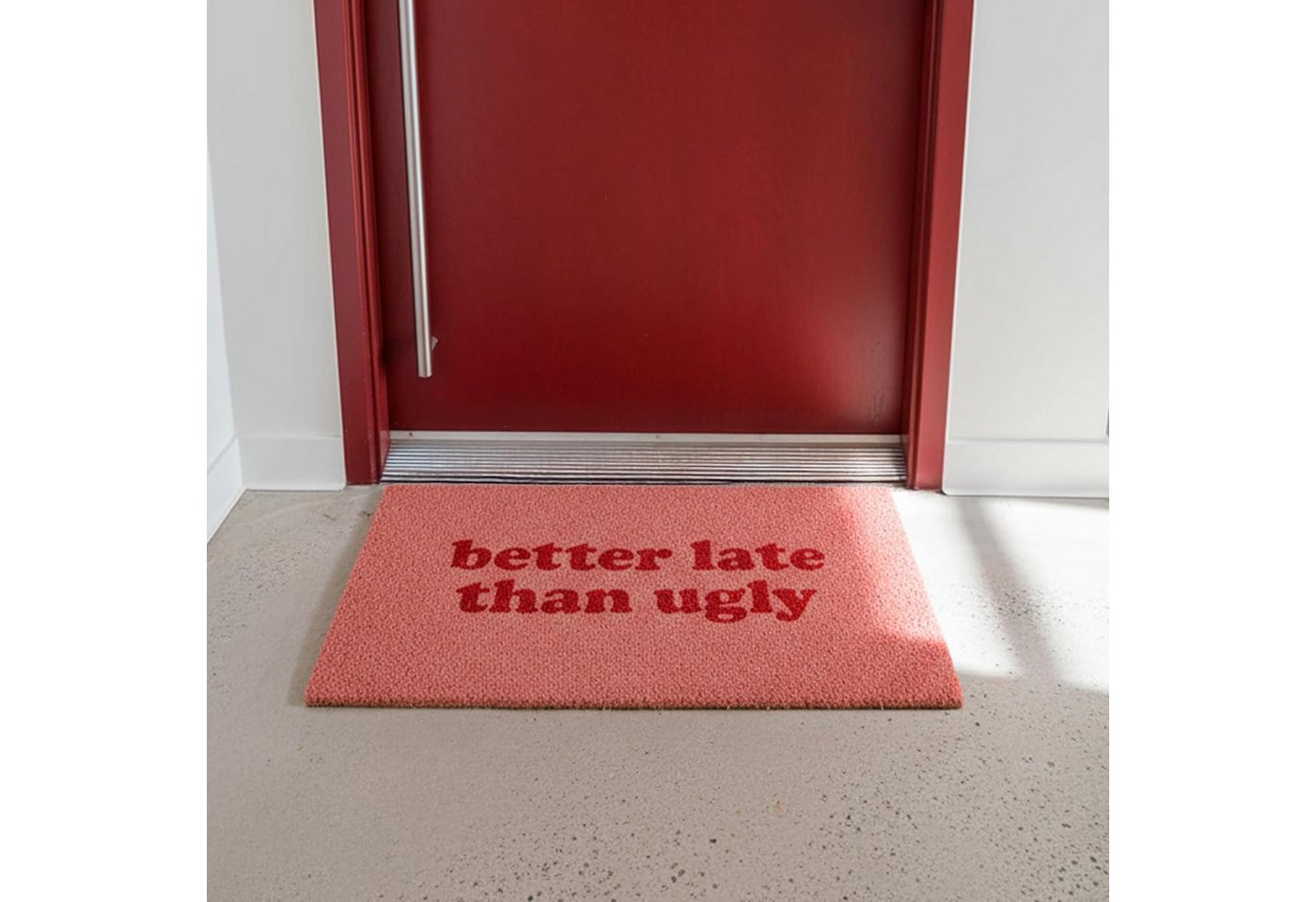 FOUORTUNATE-BEE Fußmatte Fußmatte 60x40 cm, Rosa, „Besser spät als nie“, rutschfeste Türmatte, Rosa Fußmatte 60x40 cm, flauschig, humorvoller Spruch für Flur und Tür Bild 2