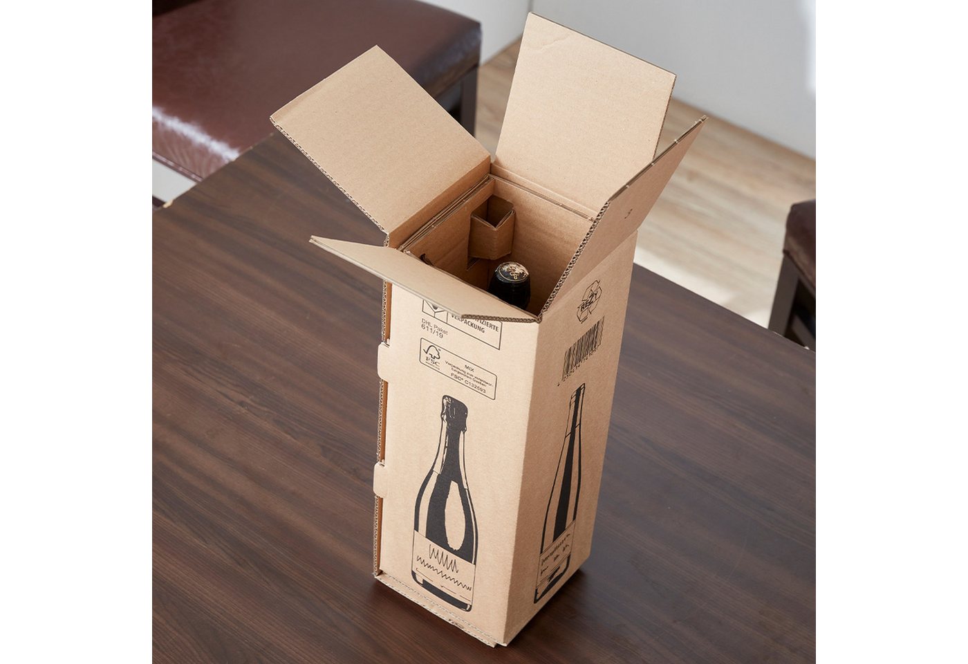 BB-Verpackungen Versandkarton Wein/Sekt/Magnum-Flaschenbox 1er, 144 mm x 144 mm x 425 mm, 5 Stück