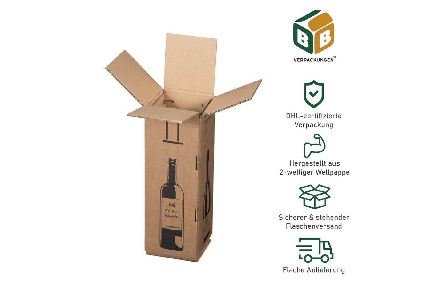 BB-Verpackungen Versandkarton Wein/Sekt/Magnum-Flaschenbox 1er, 144 mm x 144 mm x 425 mm, 5 Stück Bild 3