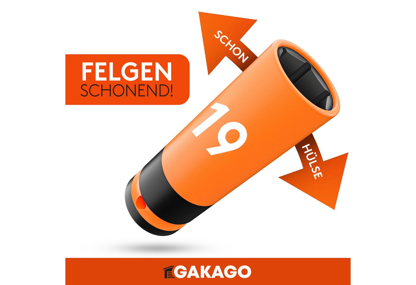 Gakago Steckschlüssel (Set, 3-tlg. Kraft-Schoneinsatz für 17mm 19mm 21mm Radschrauben), - 1/2 Zoll mit Sicherheitsstift und Ring