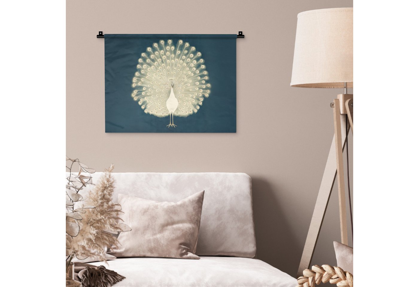 MuchoWow Wandteppich Vogel - Blau - Vintage, Rechteckig, Höhe: 3 mm, Wanddeko Teppich Wohnzimmer, Schlafzimmer, 60x45 cm Bild 2