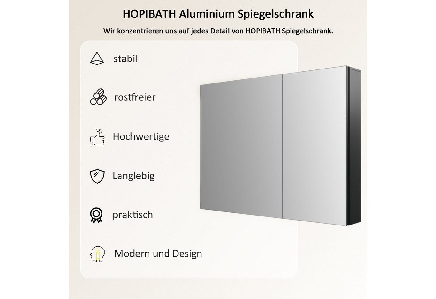 Hopibath Spiegelschrank Badezimmer 80 cm Breit Schwarz Badezimmerspiegelschrank 2 türig (Wandschrank Badschrank Eckig, Doppelseitiger Spiegel, Glasböden, Softclose-Scharnieren) 80x13,5x60cm Bild 4