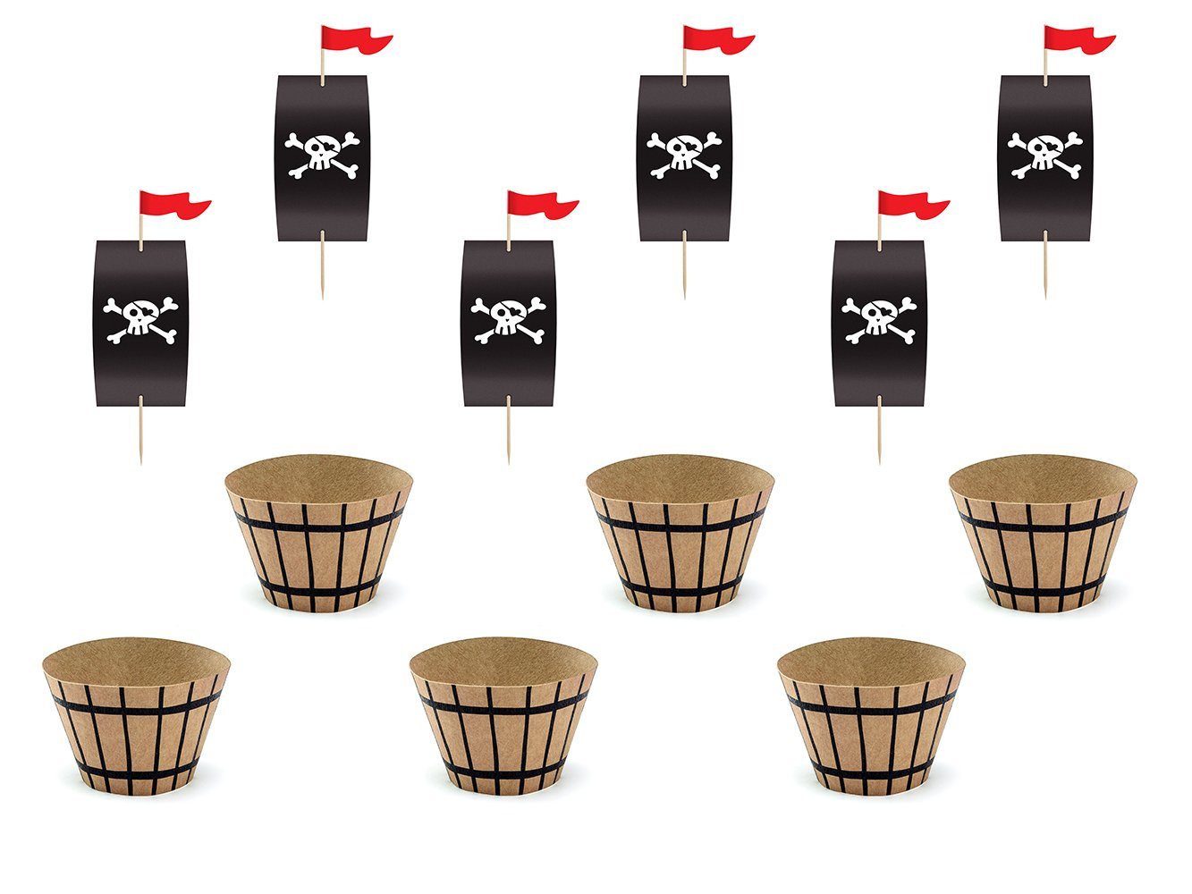 partydeco Muffinform, Piraten Muffin Förmchen 5x7,5x5cm & Cake Topper 20cm 6erSet Bild 2