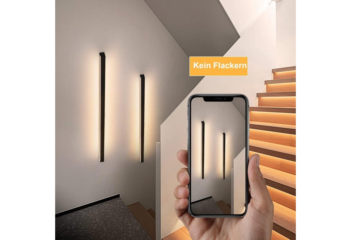 Nettlife LED Wandleuchte Schwarz Modern 60CM 21W Up Down innen Wandbeleuchtung, Dimmbar, LED fest integriert, Neutralweiß, Kaltweiß, Warmweiß, Wandlampe für Flur Treppenhaus Wohnzimmer Schlafzimmer