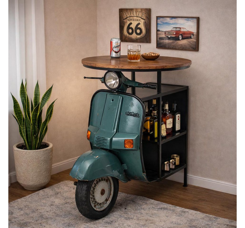 Kobolo Regal Scooter MotoTavolo aus Holz und lackiertem Metall im Vintagestil, 1-tlg.