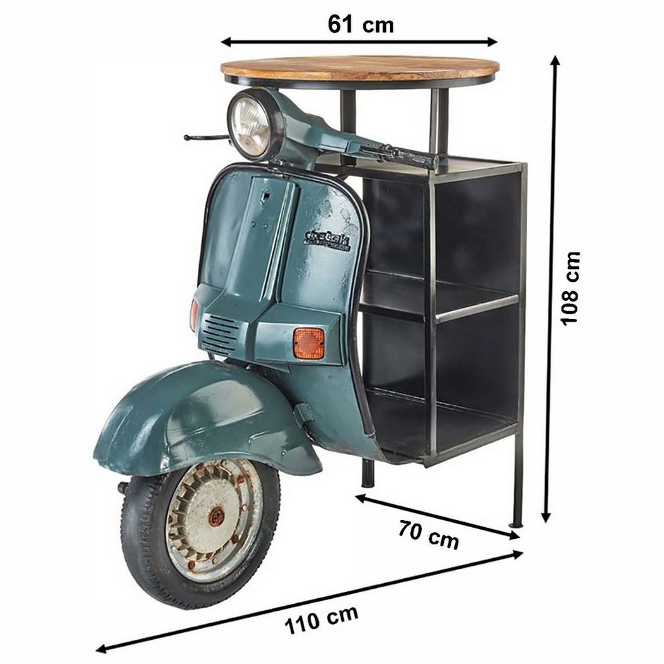 Kobolo Regal Scooter MotoTavolo aus Holz und lackiertem Metall im Vintagestil, 1-tlg. Bild 4