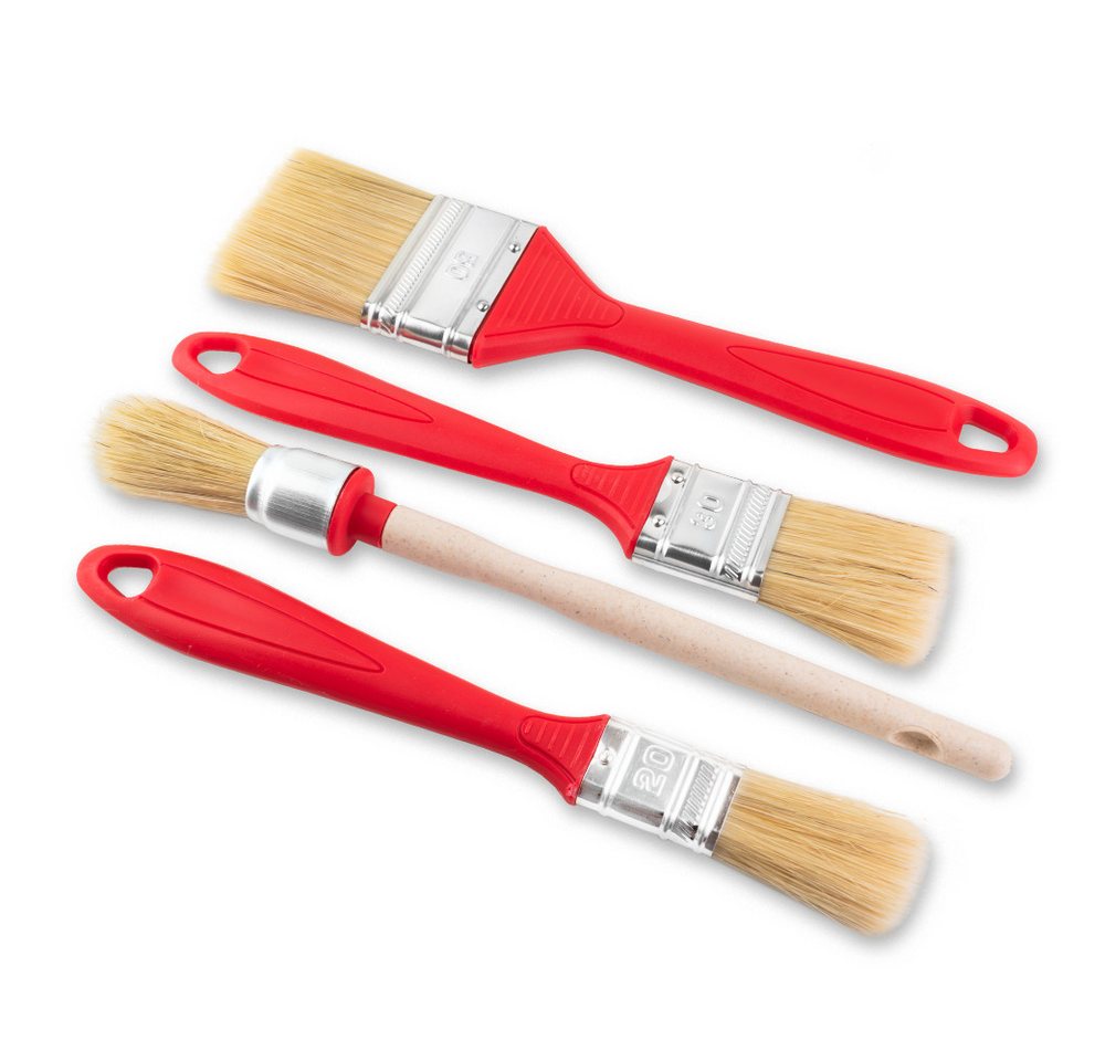 Prima-Online Malpinsel 4er Set Malerpinsel Flachpinsel Rundpinsel mit rot Griff 20 30 50 mm, (1 St)