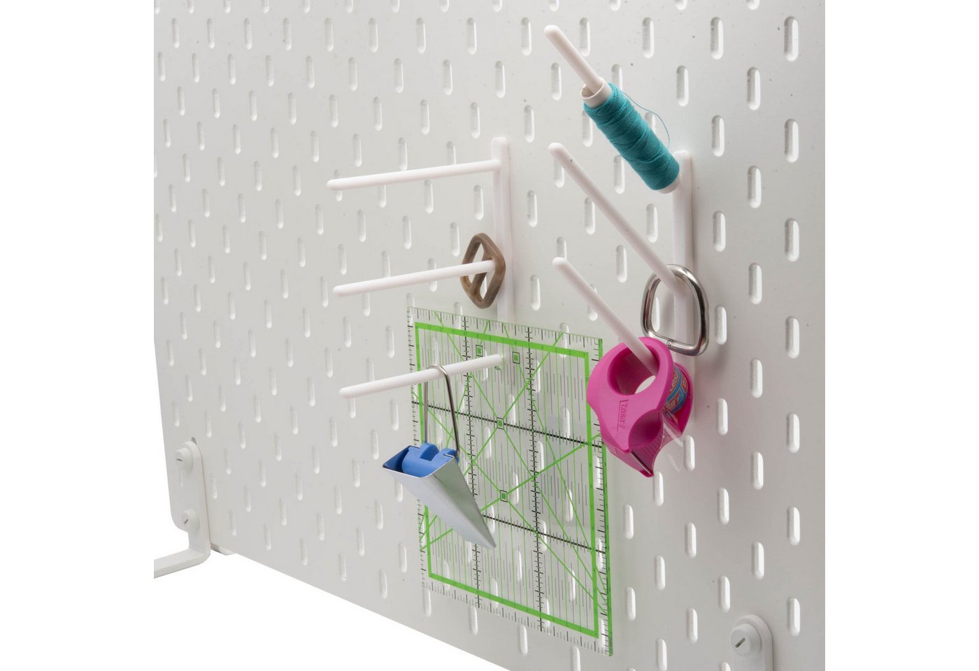 TSB Werk Lochwand-Ausstattung Halter für IKEA SKADIS Lochplatte Nähgarnhalter, 10-tlg., Lochwand, Haken, Halterung, Weiß