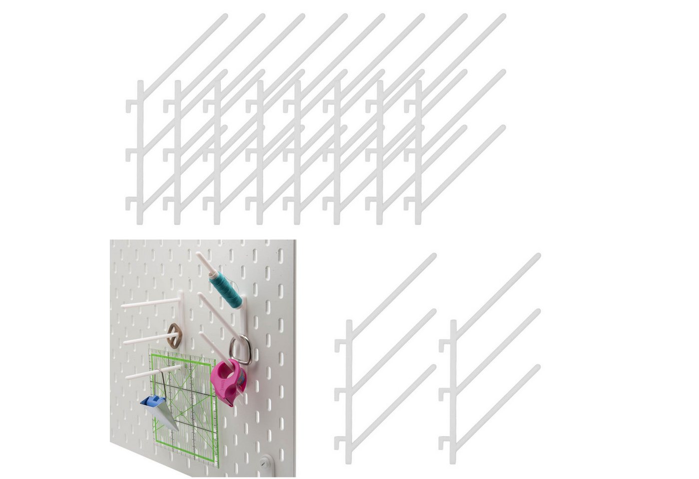 TSB Werk Lochwand-Ausstattung Halter für IKEA SKADIS Lochplatte Nähgarnhalter, 10-tlg., Lochwand, Haken, Halterung, Weiß Bild 3