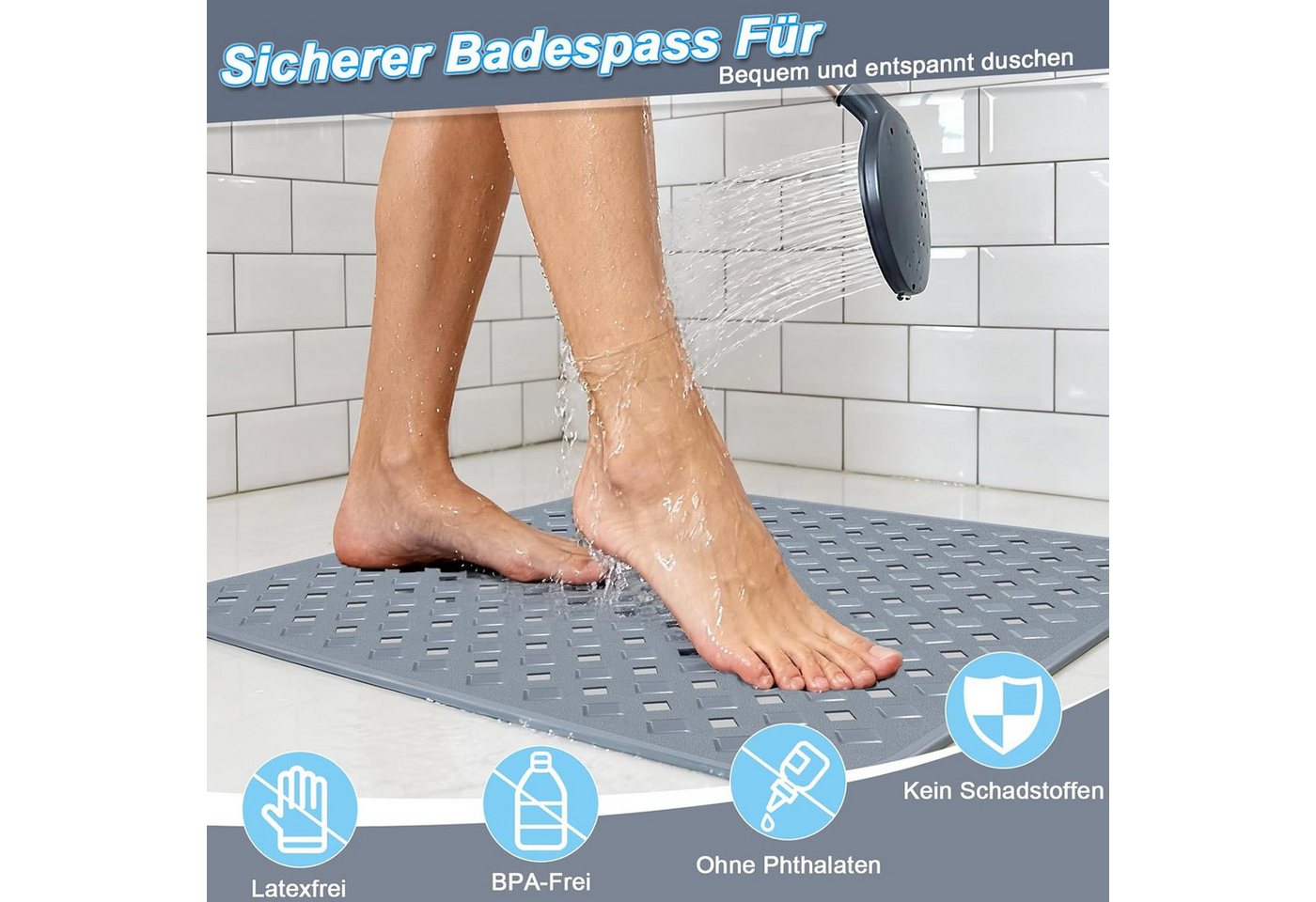 Fyrove Antirutschmatte Rutschfeste Duschmatte 53x53 cm, schimmelresistent & hautfreundlich, Duschmatte rutschfest, schimmelresistente Antirutschmatte Dusche Duscheinlage rutschfest mit Saugnäpfen 100% BPA-frei, maschinenwaschbar, für Dusche und Badewanne, 53x53cm, Hautsensitiv