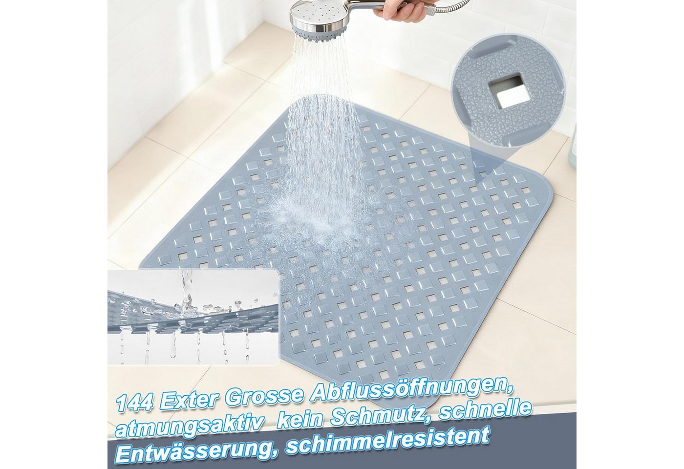 Fyrove Antirutschmatte Rutschfeste Duschmatte 53x53 cm, schimmelresistent & hautfreundlich, Duschmatte rutschfest, schimmelresistente Antirutschmatte Dusche Duscheinlage rutschfest mit Saugnäpfen 100% BPA-frei, maschinenwaschbar, für Dusche und Badewanne, 53x53cm, Hautsensitiv Bild 5