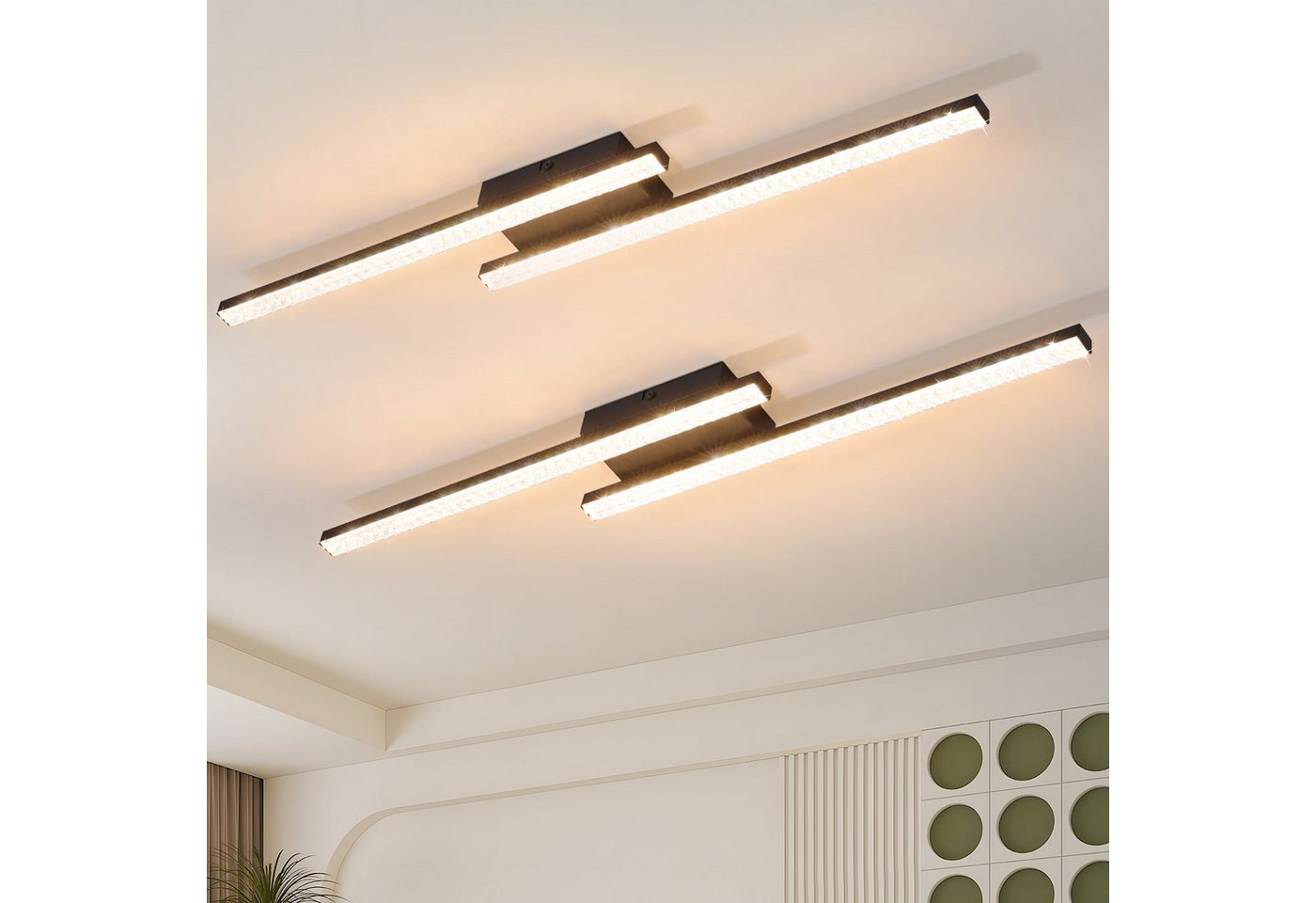 Nettlife LED Deckenleuchte Flur Wohnzimmer Schwarz modern Kristall Deckenlampe 12/24W, LED fest integriert, Warmweiß, Kristalle 24W 45.5*45.5*7.3cm für Wohnzimmer Flur Schlafzimmer Bild 3