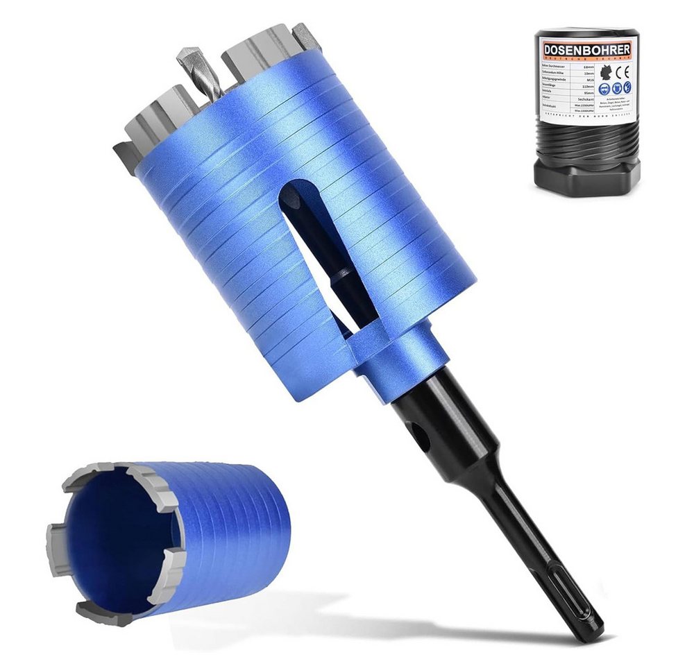 XERSEK Lochsäge M16 Diamant Dosensenker Turbo Dosenbohrer 68 mm mit SDS PLUS Bohrkrone, Ø 68 mm, 5 Diamantsegmente, Nutzlänge 95mm Steckdosenbohrer, Kronenbohrer Lochbohrer Lochsäge für, Mauerwerk Kalksandstein Ziegel Putz etc Bild 2