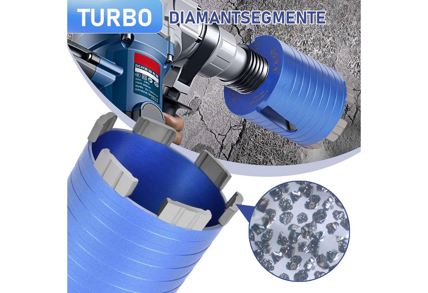 XERSEK Lochsäge M16 Diamant Dosensenker Turbo Dosenbohrer 68 mm mit SDS PLUS Bohrkrone, Ø 68 mm, 5 Diamantsegmente, Nutzlänge 95mm Steckdosenbohrer, Kronenbohrer Lochbohrer Lochsäge für, Mauerwerk Kalksandstein Ziegel Putz etc Bild 5