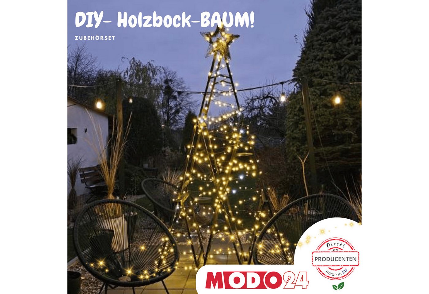 Modo24 Sägebock Holzbock, Klappbock Arbeitsbock, 5er-Set inklusive Montageteile, (Weihnachtsstern SET, 6-St), DIY Stern, Tapezierbock Montagebock Unterstellbock, 180x180x73 cm Bild 2