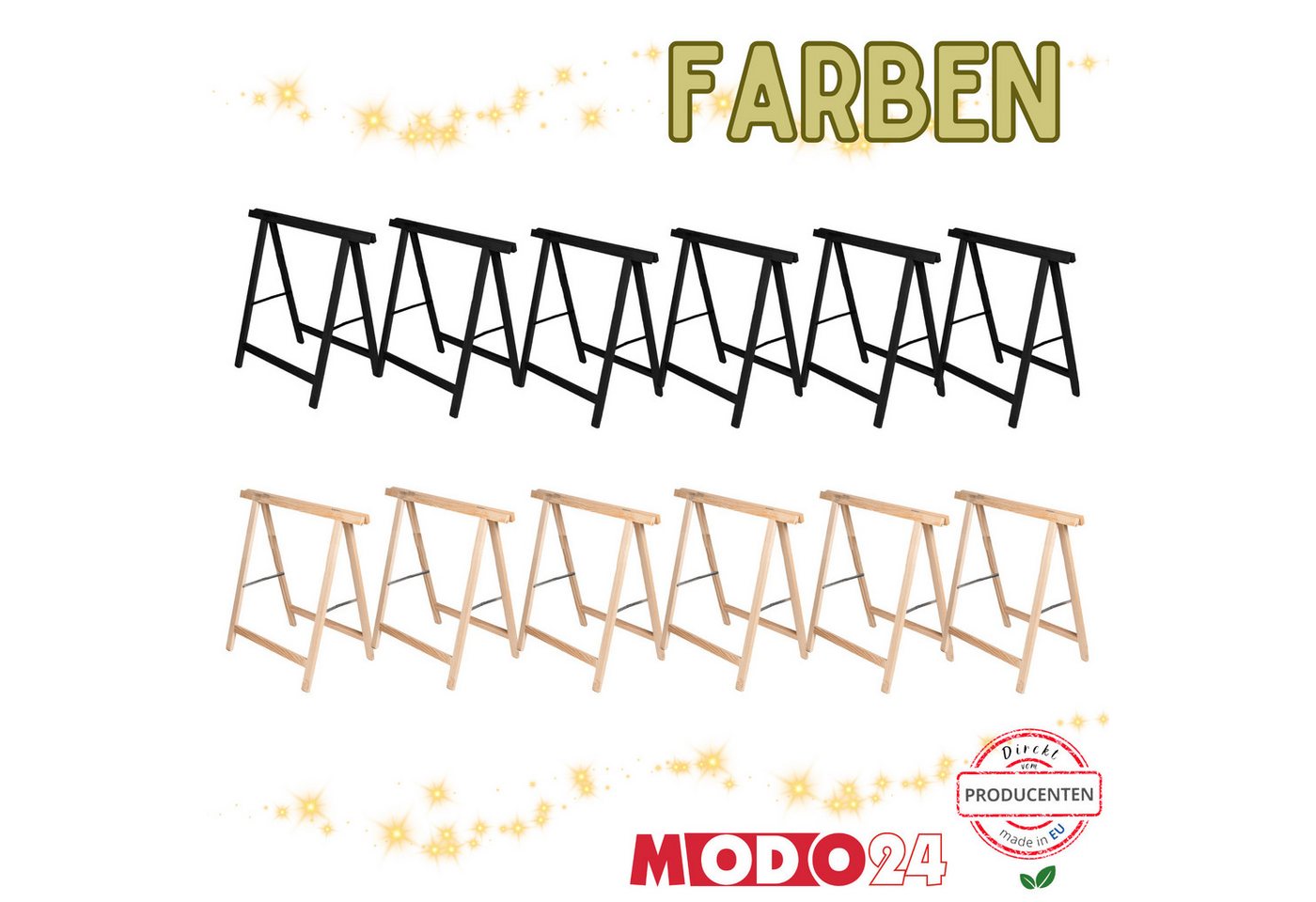 Modo24 Sägebock Holzbock, Klappbock Arbeitsbock, 5er-Set inklusive Montageteile, (Weihnachtsstern SET, 6-St), DIY Stern, Tapezierbock Montagebock Unterstellbock, 180x180x73 cm Bild 3
