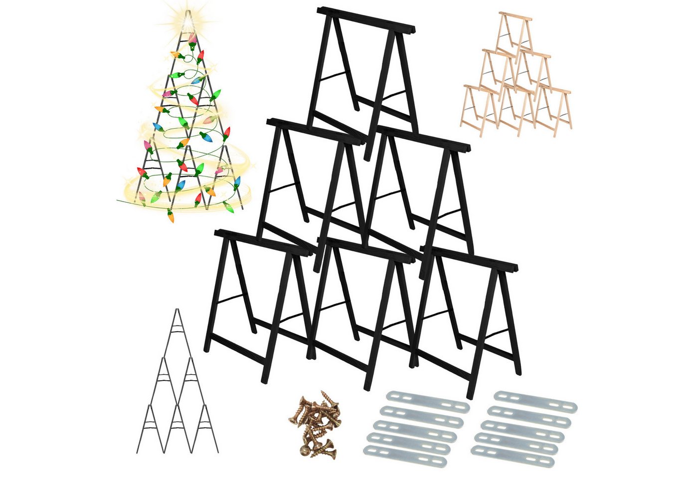 Modo24 Sägebock Holzbock, Klappbock Arbeitsbock, 5er-Set inklusive Montageteile, (Weihnachtsstern SET, 6-St), DIY Stern, Tapezierbock Montagebock Unterstellbock, 180x180x73 cm Bild 4