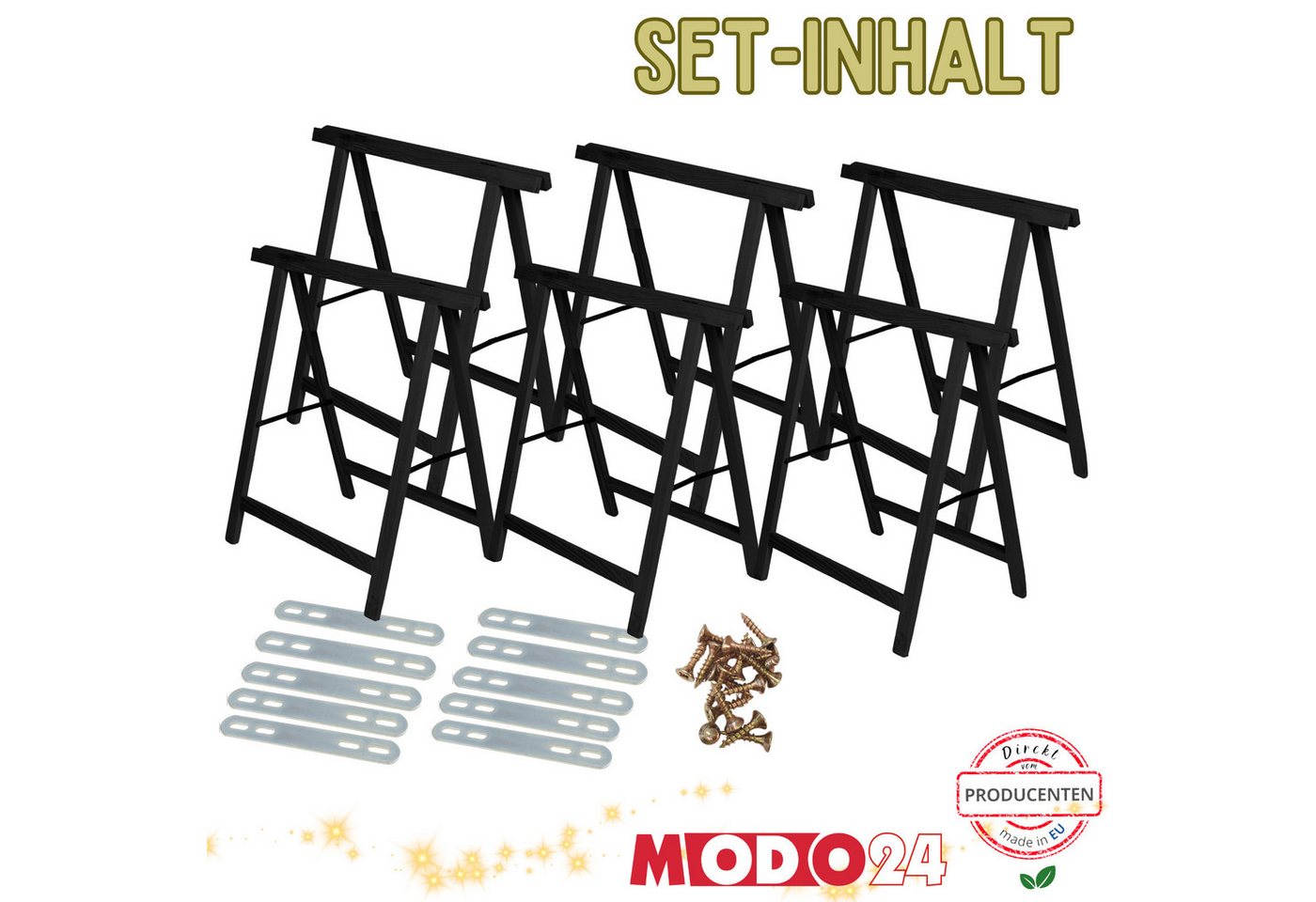 Modo24 Sägebock Holzbock, Klappbock Arbeitsbock, 5er-Set inklusive Montageteile, (Weihnachtsstern SET, 6-St), DIY Stern, Tapezierbock Montagebock Unterstellbock, 180x180x73 cm Bild 5