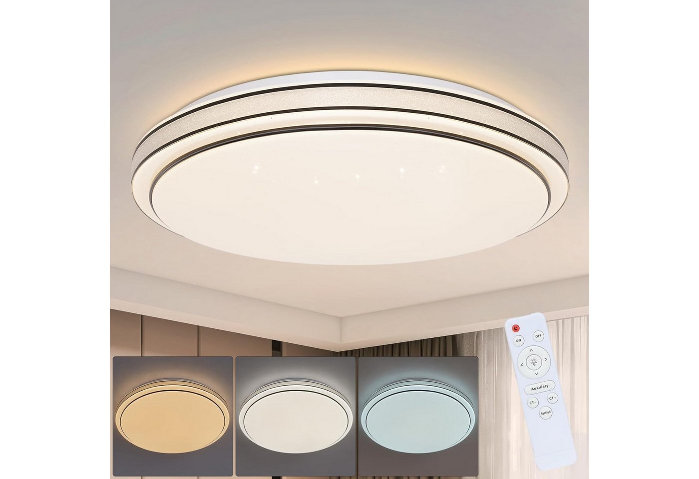 ZMH LED Deckenleuchte Wohnzimmer Ø18/27 Modern Küchenlampe Flur Schlafzimmer, Einfache Installtion, LED fest integriert, Dimmbar, Warmweiß-Neutralweiß-Kaltweiß, 23W, IR-CCT, dimmbar, 27×27×6cm Bild 4