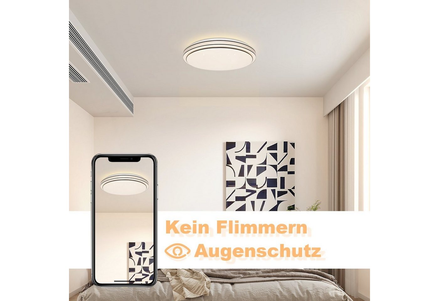 ZMH LED Deckenleuchte Wohnzimmer Ø18/27 Modern Küchenlampe Flur Schlafzimmer, Einfache Installtion, LED fest integriert, Dimmbar, Warmweiß-Neutralweiß-Kaltweiß, 23W, IR-CCT, dimmbar, 27×27×6cm Bild 5