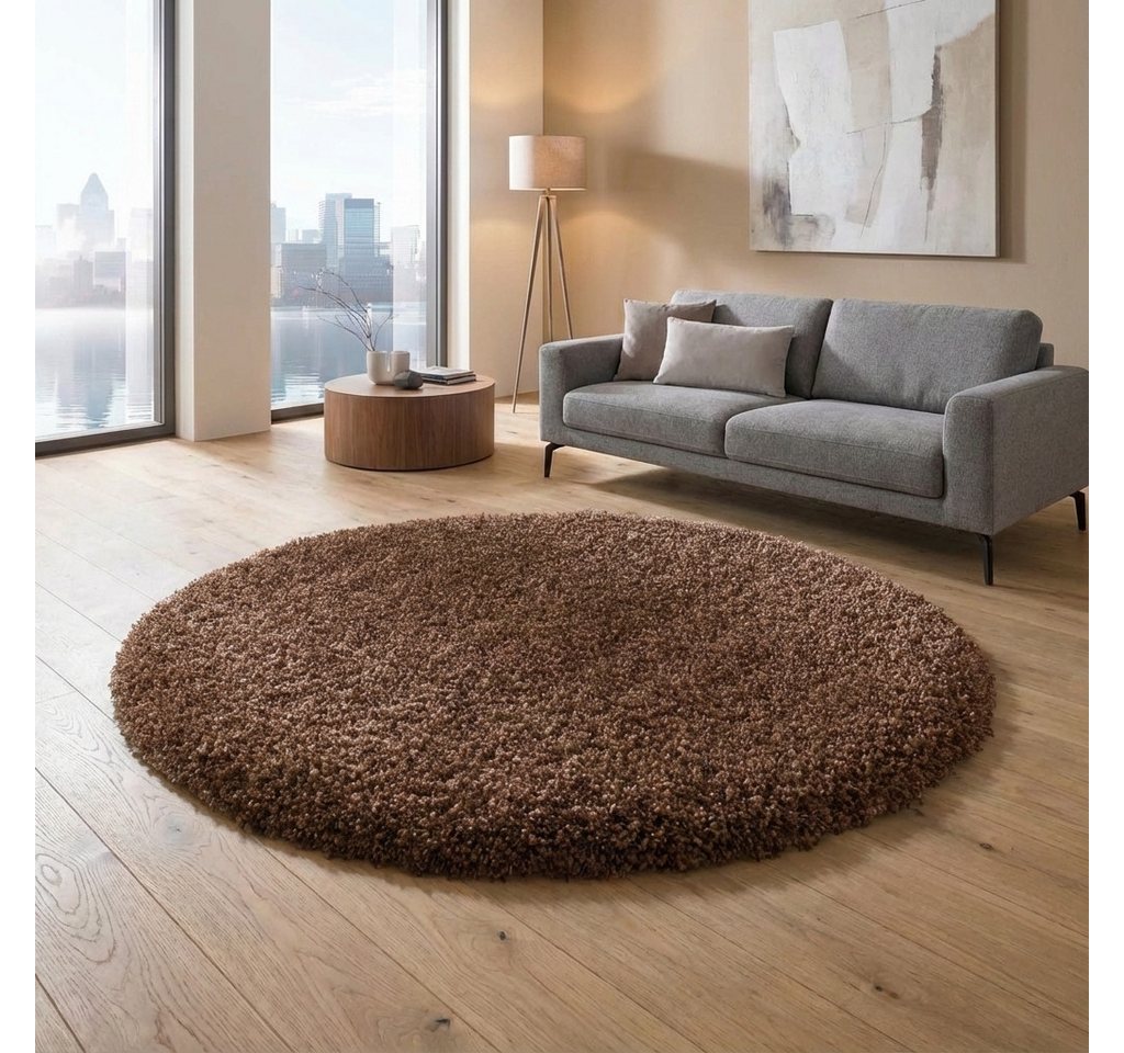 TaCa Home Langflor-Teppich Shaggy Teppich Langflor, rund, Höhe: 60 mm, Schlafzimmer Kinderzimmer Wohnzimmer, rostbraun - 120 x 120 cm rund Bild 2