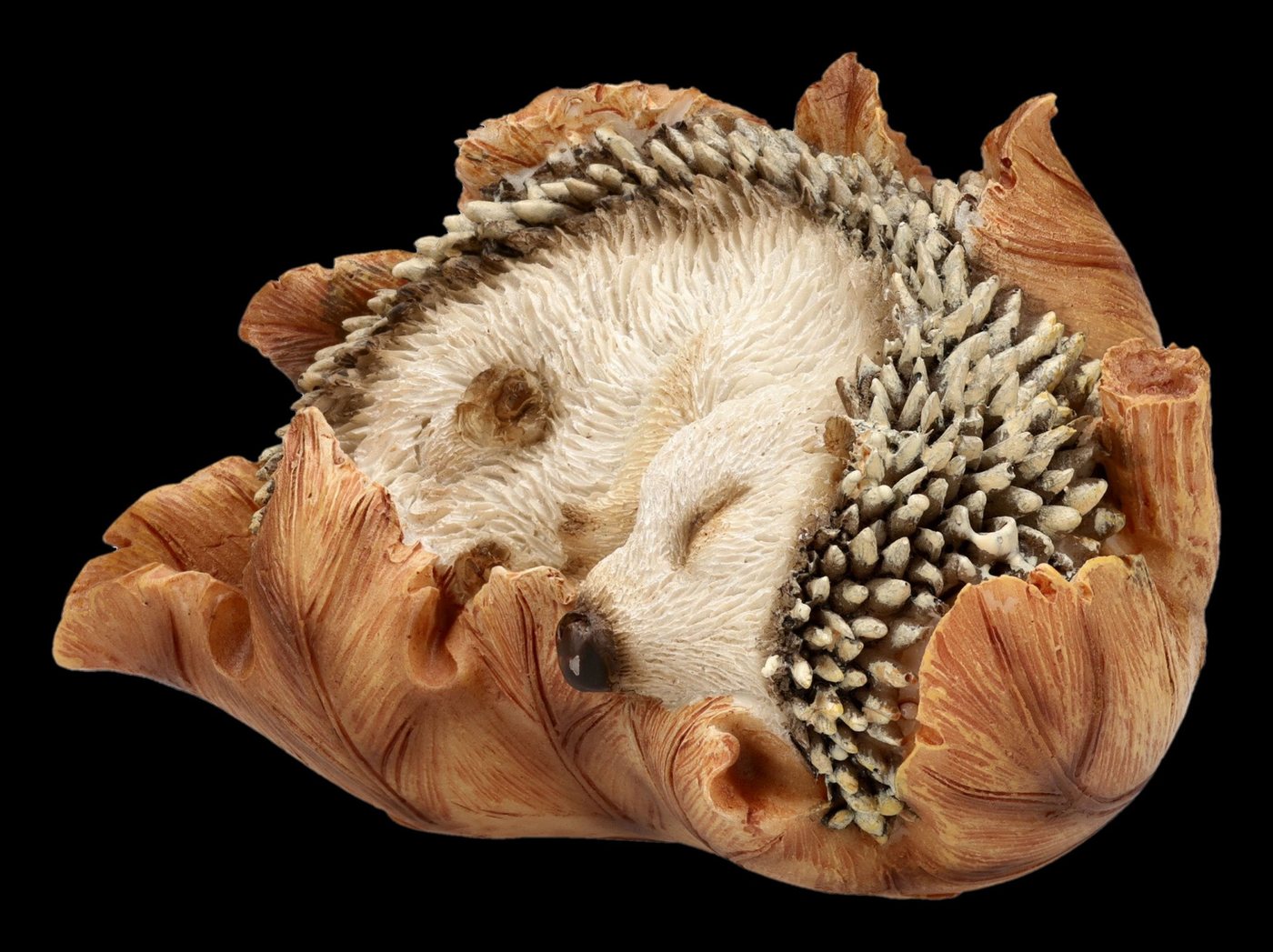 Figuren Shop GmbH Gartenfigur Igel Statue – Gartenfigur Tierdeko Winterschlaf Blatt Dekofigur 9 cm