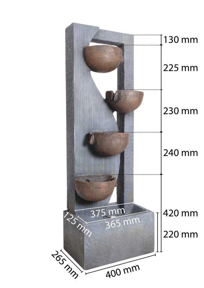 Wacredo Gartenbrunnen Premium Wasserspiel Komplettset Malaysia, Wasserbecken BxT: 41.5x27.5 cm, Gesamtmaße: 41,5 x 27,5 x 124,5cm (L x B x H) Bild 4