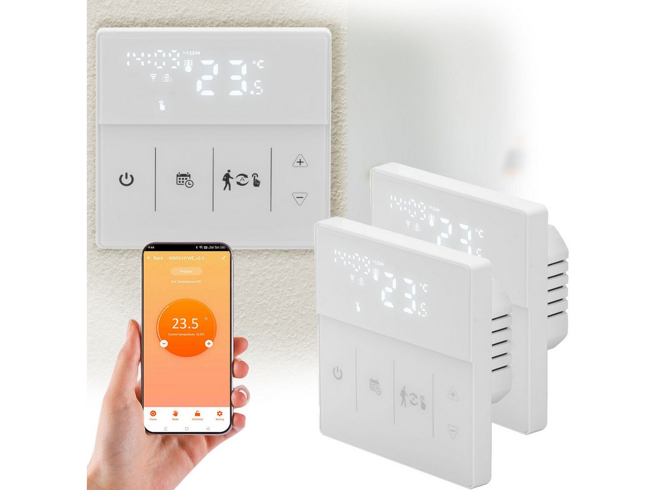 Casativo Raumthermostat WLAN Thermostat Touchscreen-Display für Fußbodenheizung programmierbar, Netzbetrieb, (2-St., 1er-Set & 2er-Set & 4er-Set), App & Sprachsteuerung/3 Programm-Modi/Frostschutz-Automatik Bild 2