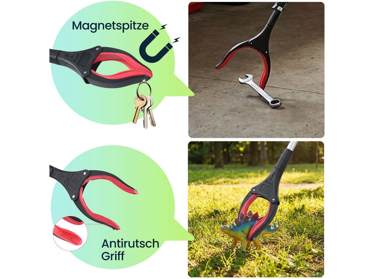 shop'n smile ideoon Greifzange Faltbare Greifzange 92 cm Aluminium Greifhilfe mit Magnet & 360° Kopf, 2-tlg., 1er-Set & 2er-Set, 92cm Greifhilfe faltbar, Magnetspitze, tragfähig bis 2kg Bild 4