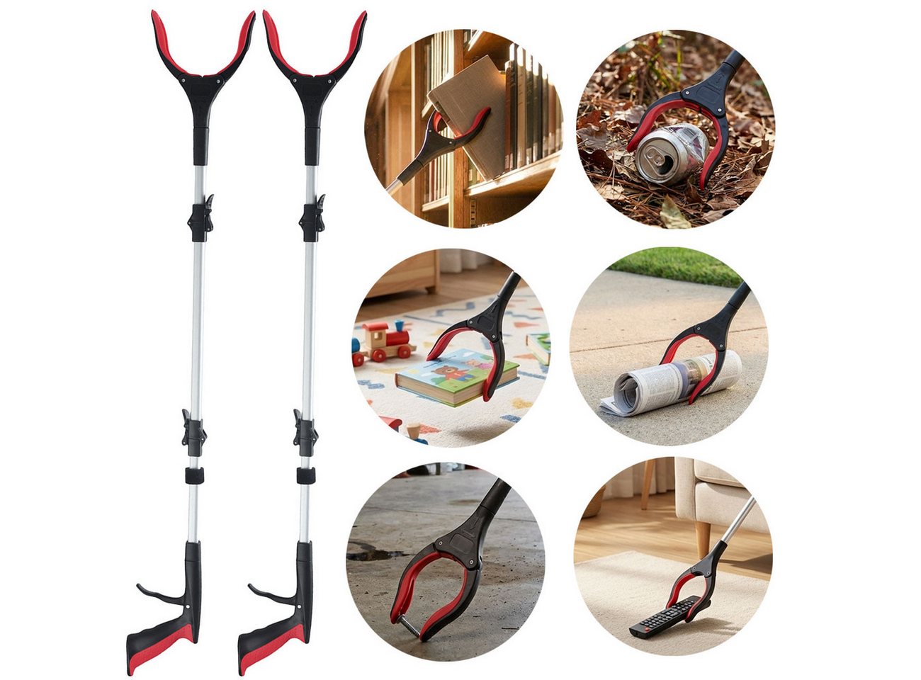 shop'n smile ideoon Greifzange Faltbare Greifzange 92 cm Aluminium Greifhilfe mit Magnet & 360° Kopf, 2-tlg., 1er-Set & 2er-Set, 92cm Greifhilfe faltbar, Magnetspitze, tragfähig bis 2kg Bild 5