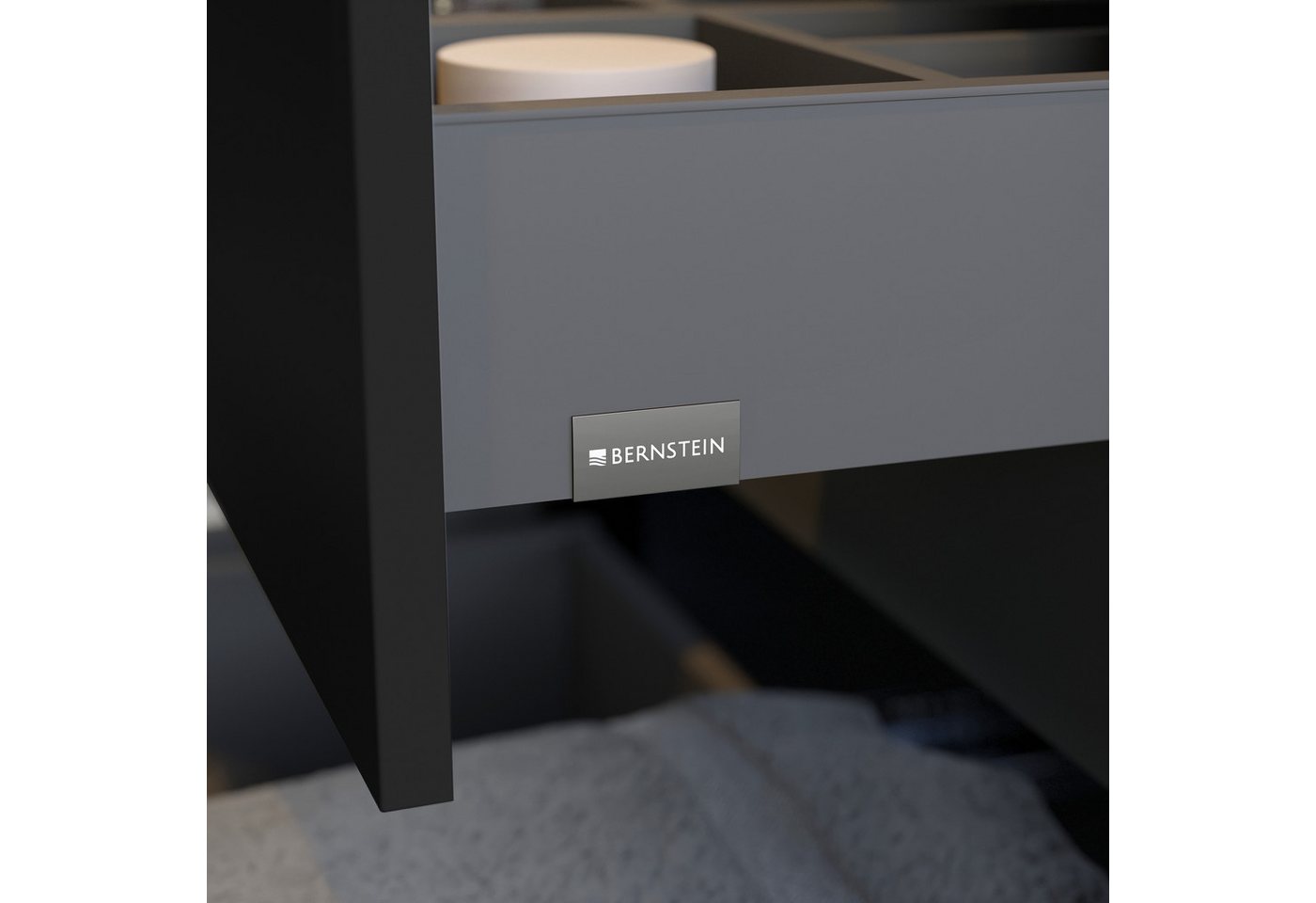 Bernstein Waschbeckenunterschrank LAVOA 160cm Schwarz matt BRUXELLES Weiß matt Waschtischunterschrank mit Doppelwaschbecken 4 Schubladen Bild 3