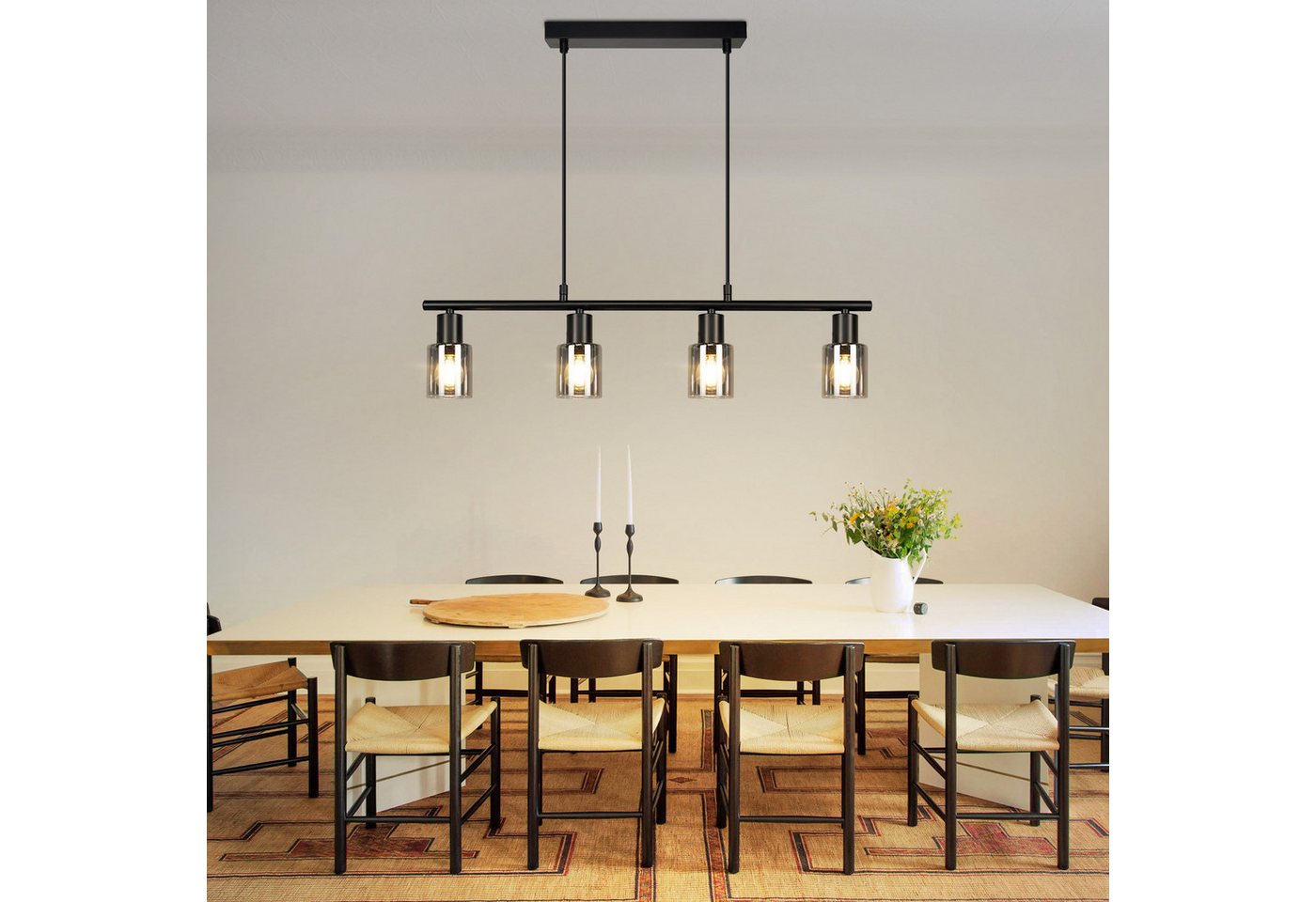 Nettlife Pendelleuchte Retro Glas Hängelampe 4flammig Industrial Schwarz Hängeleuchte, ohne Leuchtmittel, Esszimmerlampe Küchenlampe Deckenleuchte für Esstisch Küche Bild 3