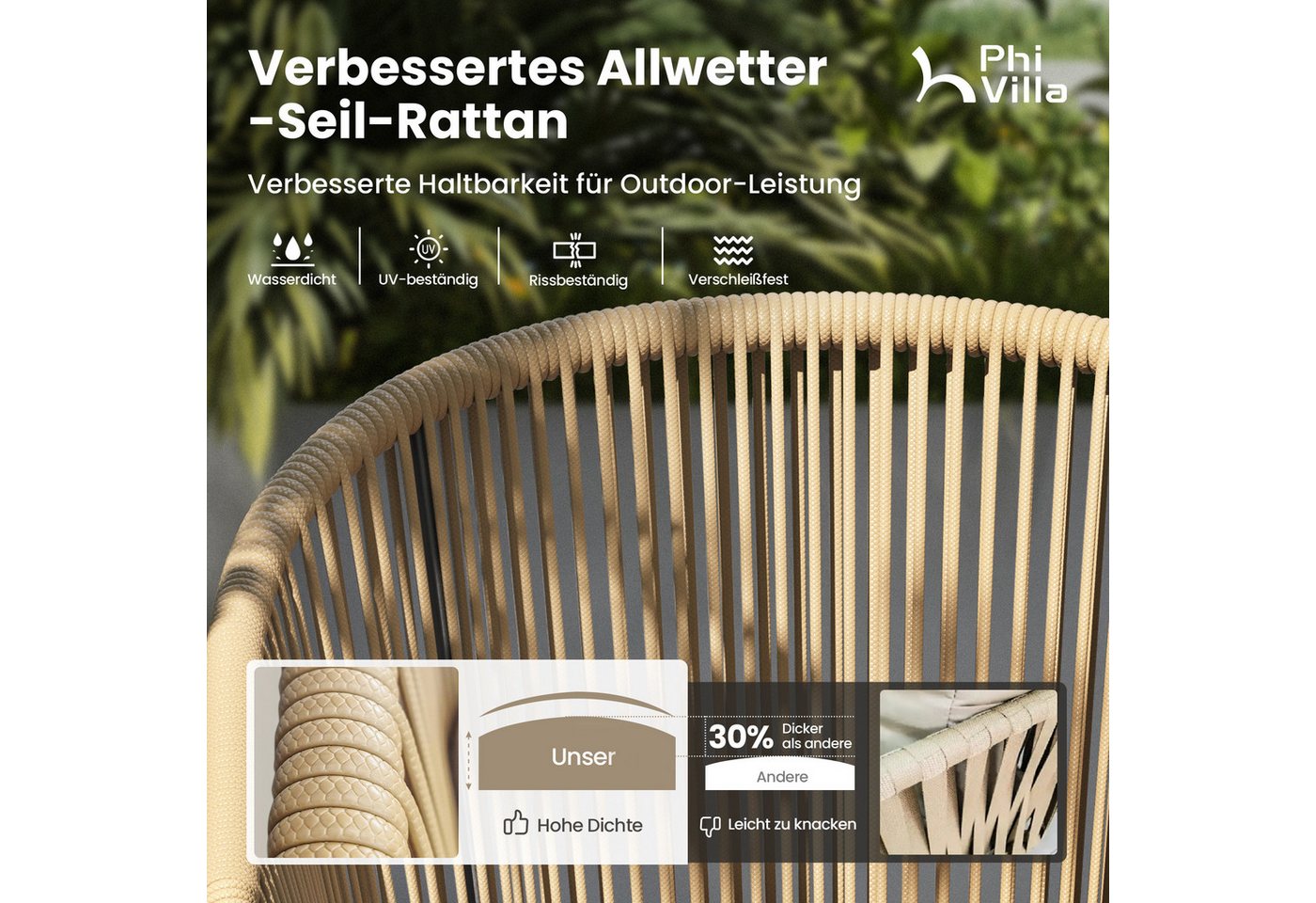PHI VILLA Gartenstuhl (Rattansessel Gartensessel Balkonstuhl Outdoor Sessel), Gartenstuhl 4er Set für Hinterhof Balkon Terrasse, Beige