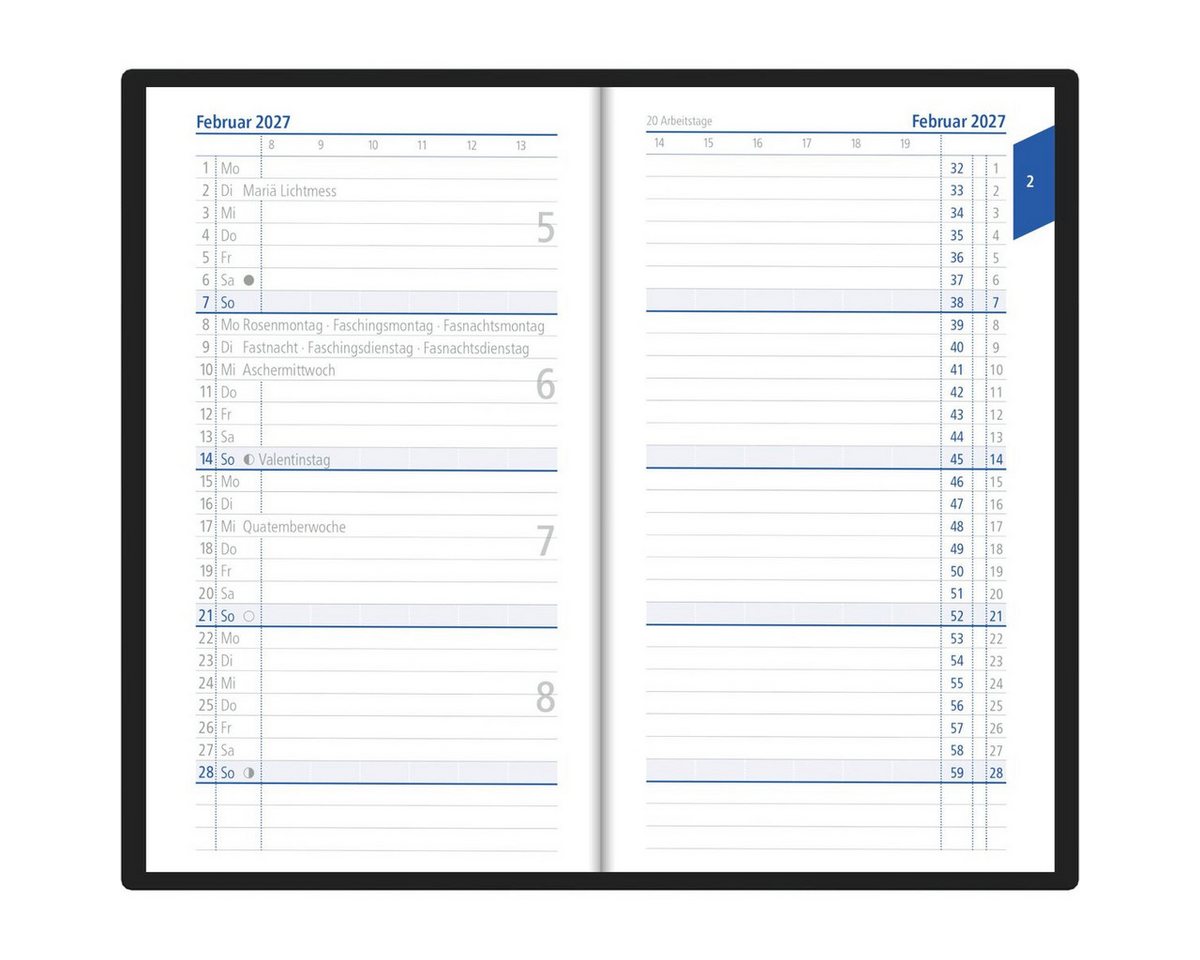 ZETTLER Taschenkalender Taschenplaner 520 9,5x16cm 1 Monat/2 Seiten schwarz 2027
