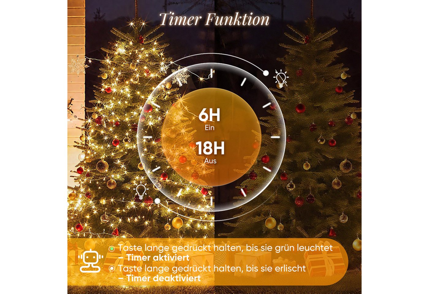 Salcar LED-Lichterkette 2m-100m LED Lichterkette Weihnachtsbaum 20-1660er LED Weihnachtsdeko, 5m 50 LED, 8 Modi und Memory-Funktion, Spritzwassergeschützt