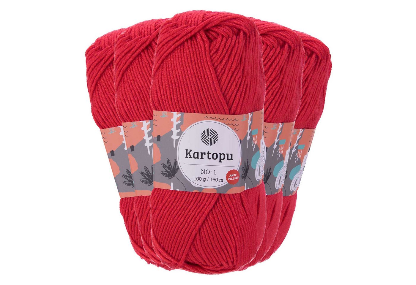maDDma 5 x 100g Strickwolle Kartopu NO:1 Polyacryl-Wolle Anti Pilling Effekt Häkelwolle, 800 m (Sparpaket), K125 karminrot Bild 4