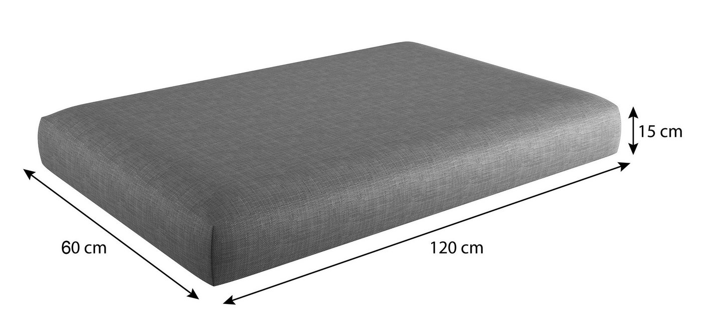 sunnypillow Sitzkissen Palettenkissen mit abnehmbarem Bezug Sitzkissen 120x60x15cm, Grau Bild 2