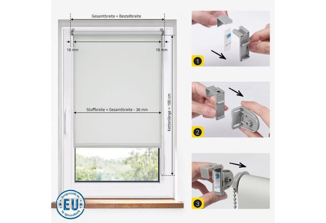 Rollo Lichtdurchlässig, 37,5 x 130 cm, hellgrau [Stoffbreite 34,1 cm], jalousiescout, blickdicht, ohne Bohren, freihängend, Klemmfix, vormontiert, mit Kindersicherung, für Fenster und Türen, Sichtschutz