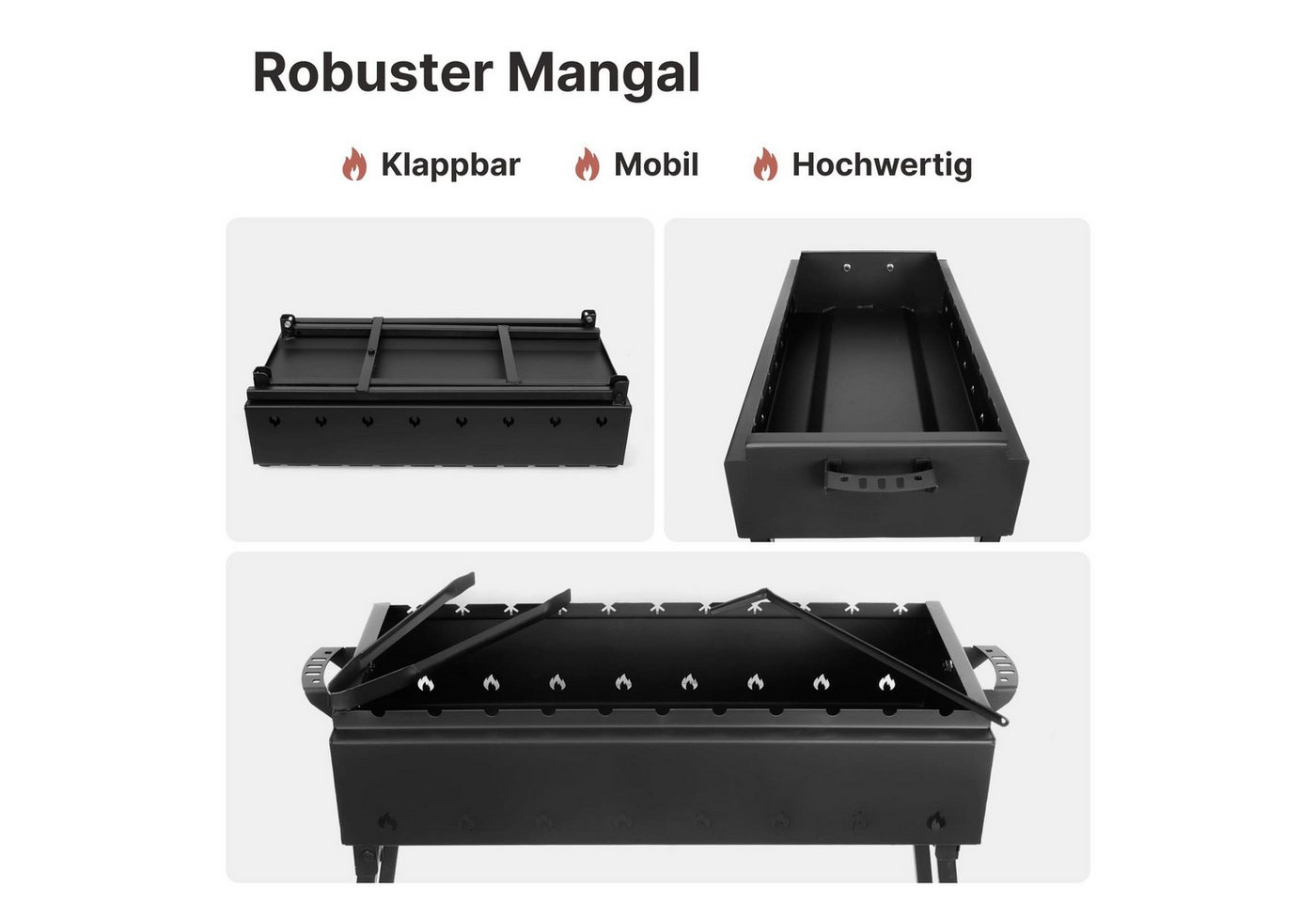 BIG-PAN Grillbesteck-Set Klappbar Mangal für 11 Spieße 70cm Grillfächer Bild 4
