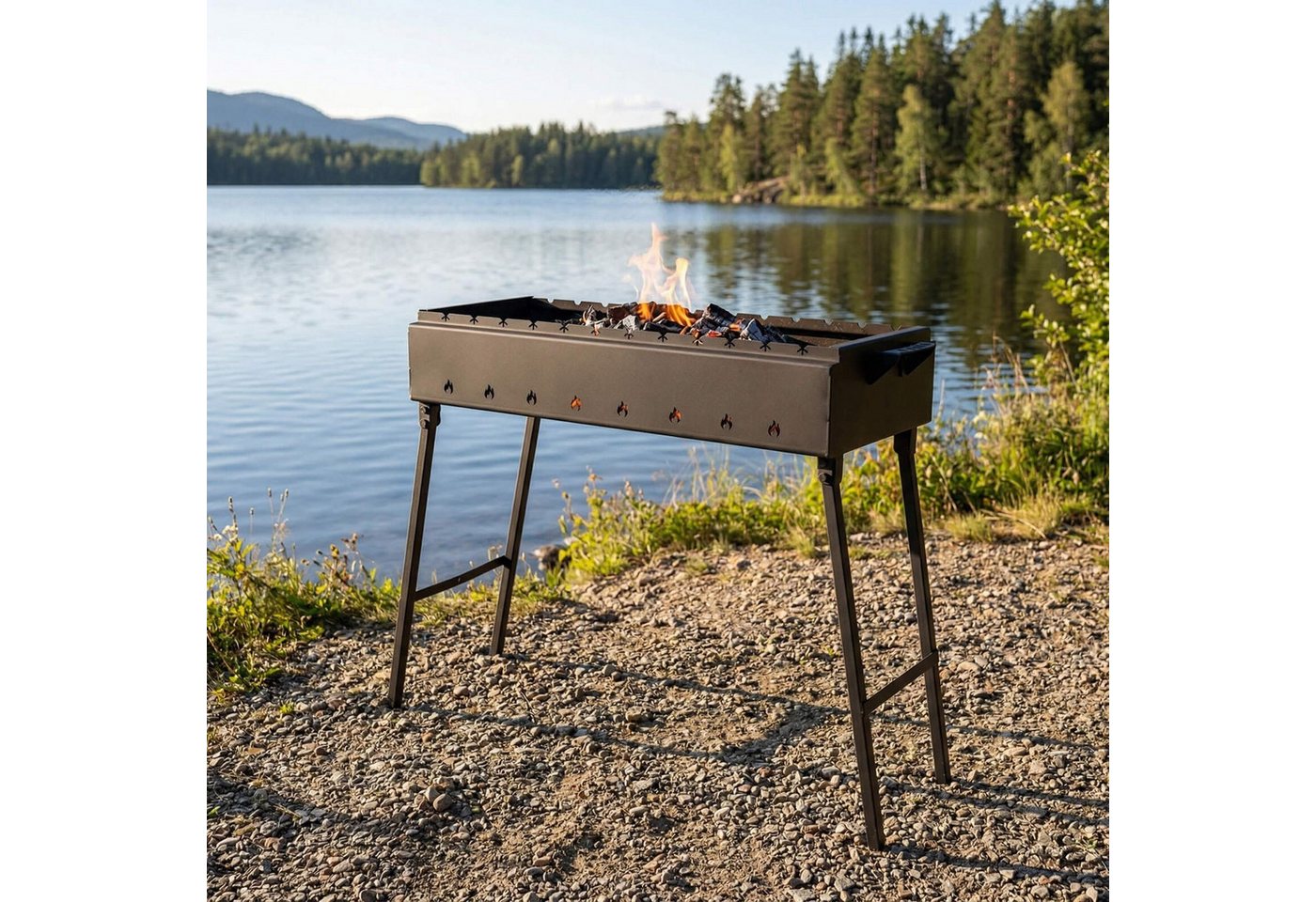 BIG-PAN Grillbesteck-Set Klappbar Mangal für 11 Spieße 70cm Grillfächer Bild 5