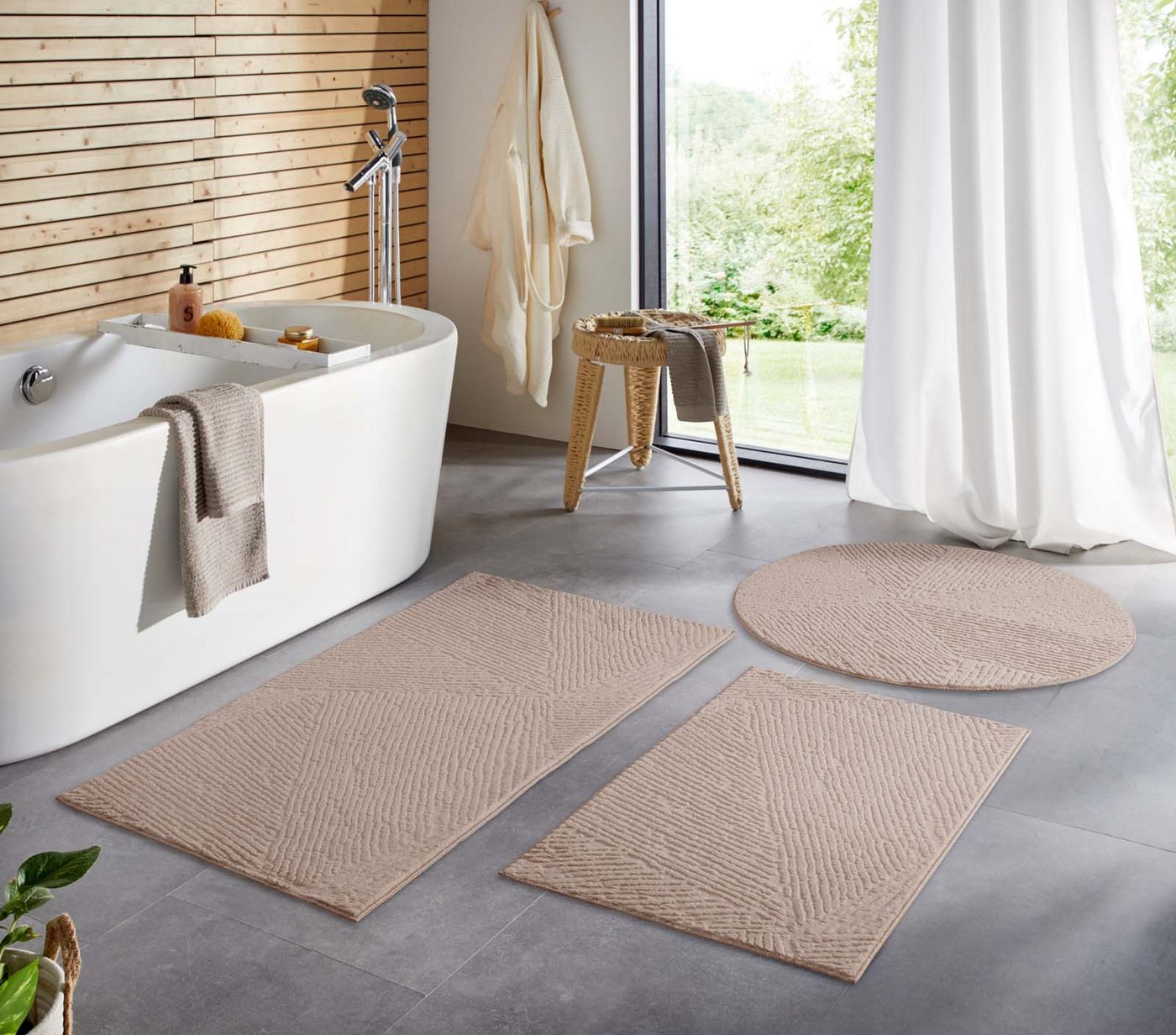 TaraCarpet Teppich TaraCarpet Homestyle 389 Fresco, rund, Höhe: 10 mm, Fresco hoch-tief weich waschbar beige 80x80 rund