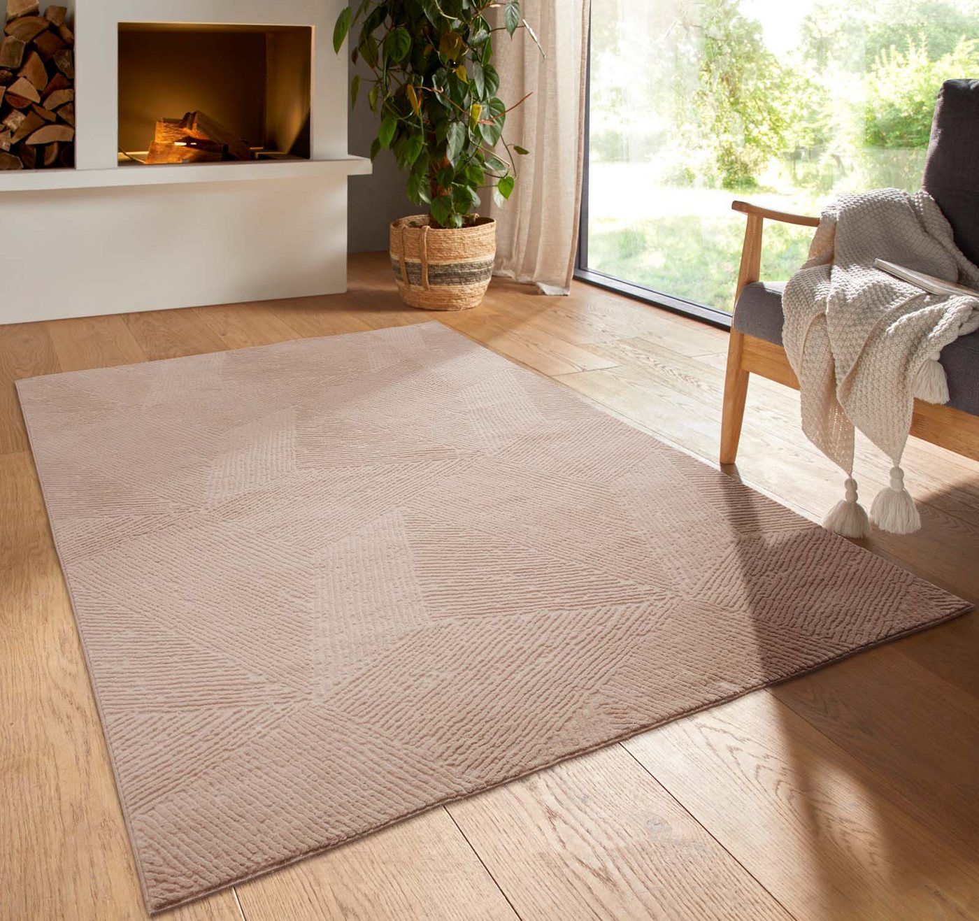 TaraCarpet Teppich TaraCarpet Homestyle 389 Fresco, rund, Höhe: 10 mm, Fresco hoch-tief weich waschbar beige 80x80 rund Bild 5