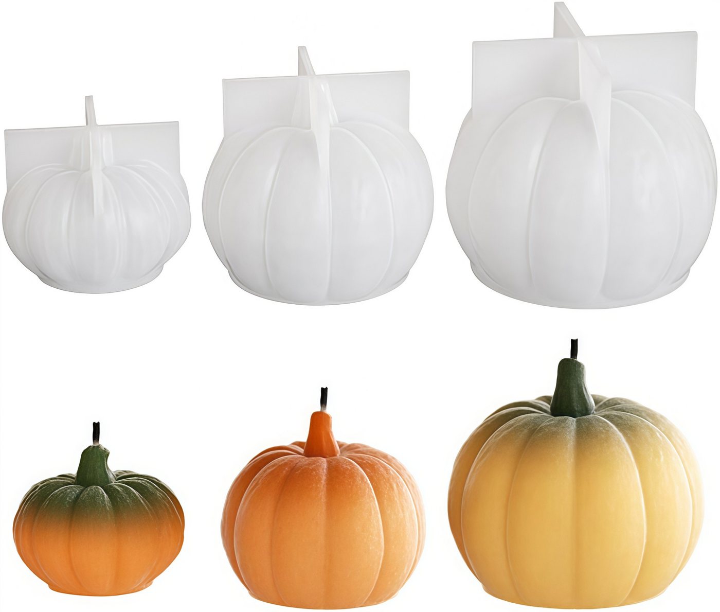 FOUORTUNATE-BEE Silikonform 3er Set Kürbis-Silikonformen für Kerzen & Halloween-DIY, (3-tlg), Kürbisformen für Duftkerzen, Seife & kreative Bastelprojekte Bild 2