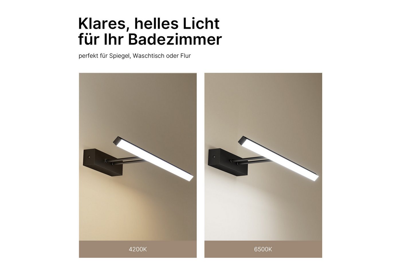 EMKE LED Spiegelleuchte Wandleuchte 40cm drehbar Badezimmer, LED fest integriert, Neutralweiß, Kaltweiß, IP44 Wasserdihct 4200K/6500K Kaltweiß Neutralweiß Licht Bild 2