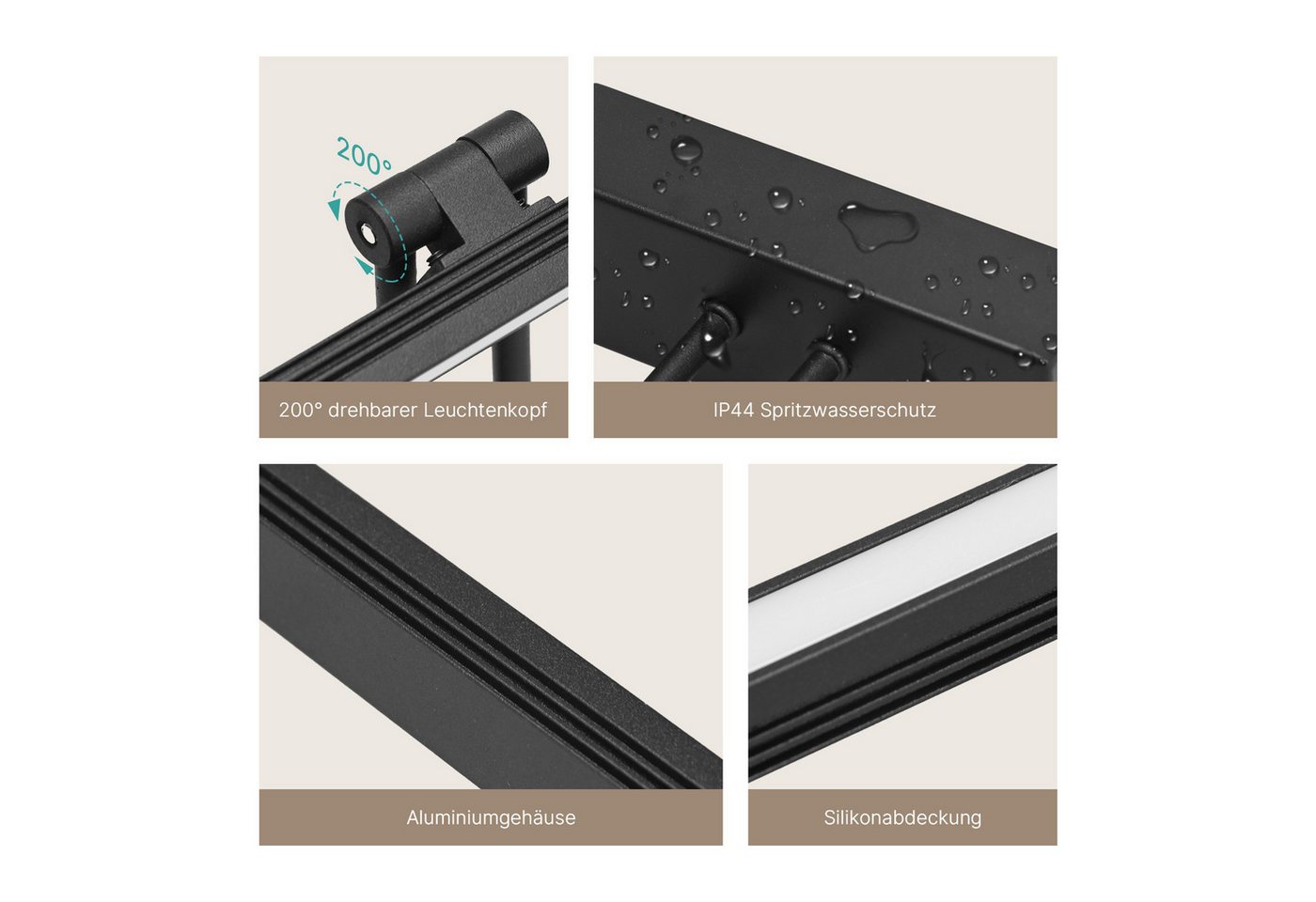 EMKE LED Spiegelleuchte Wandleuchte 40cm drehbar Badezimmer, LED fest integriert, Neutralweiß, Kaltweiß, IP44 Wasserdihct 4200K/6500K Kaltweiß Neutralweiß Licht Bild 3